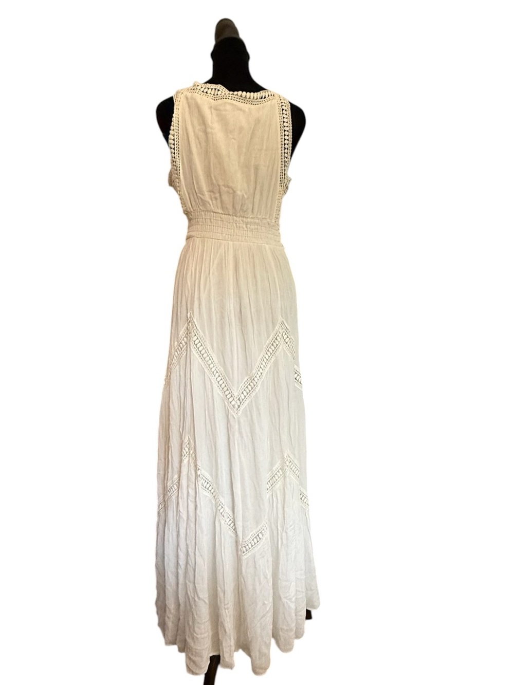 Max Studio White M Crochet Lace Maxi Dress Boho Bridal Mediterranean NWT - Picture 4 of 13